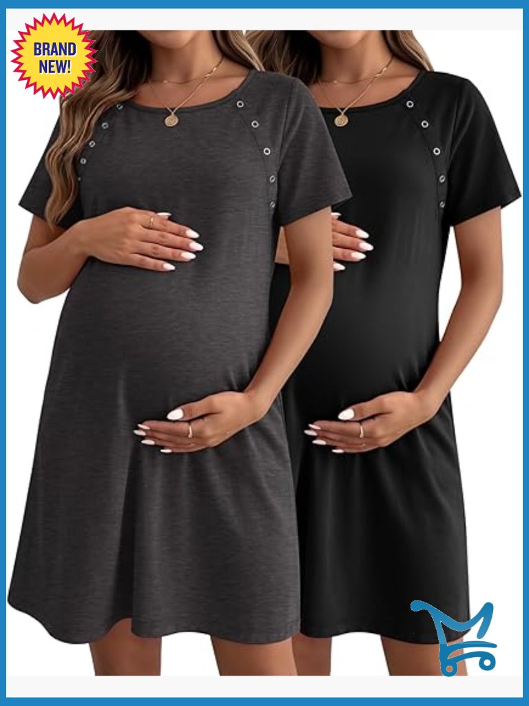 2 Pack Labor & Delivery Nursing Gown Maternity Dress Breastfeeding Pjs